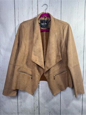 Mark Alan New York Tan Faux Suede Waterfall Blazer Jacket M Quiet Luxury Classic